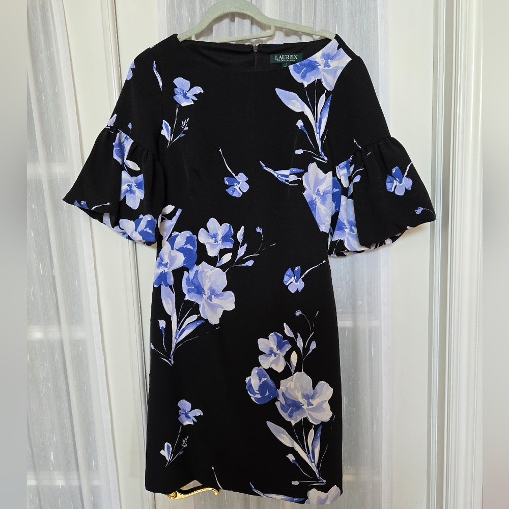 Ralph Lauren Black Dress with Blue Floral Design